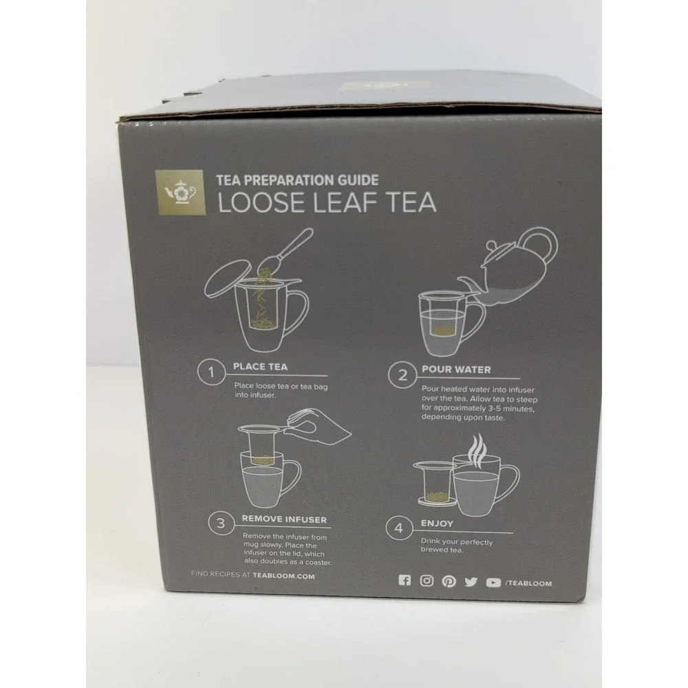 Teabloom VENICE Double Wall Glass Mug with Infuser & Lid/Coaster‎ White NEW